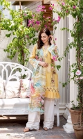 Schiffli Embroided Lawn Front = 1.15 Meter  Digital Printed Lawn Back = 1.25 Meters  Digital Printed Lawn Sleeves = 0.65  Pure Chiffon Digital Printed Dupatta = 2.5 Meter  Self Jacquard Trousers = 2.5 Meters  Embroided Organza Border For Front = 1.5 Meter  Embroided Silk Border With Pearls For Front