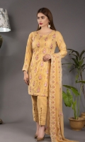 Embroidered Karandi Shirt Bimber Chiffon Embroidered Dupatta Dyed Trouser