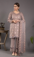 Embroidered Karandi Shirt Bimber Chiffon Embroidered Dupatta Dyed Trouser