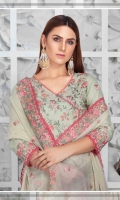 Embroidered Lawn Shirt  Printed Back  Bamber Chiffon Dupata  Simple Trouser