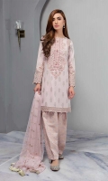 Lawn Jacquard Shirt With Embroidered Neckline Sleeves And Hem Paired With Jacquard Shalwar And Embroidered Net Dupatta