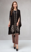 3 piece Cape, trouser and undershirt Linen cape with embroidered motifs Printed cambric trouser Linen undershirt