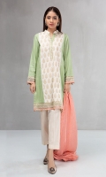 3 piece Shirt, trouser and shawl Karandi shirt with embroidered borders Cambric trouser Linen shawl