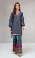 2 piece Shirt and trouser Denim blue khaddar shirt Embroidered neckline and borders Khaddar Trouser with printed border