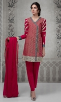 3 pcs Jaquard front angrakha Embroidered sleeves and border Cotton trouser Cotton dupatta