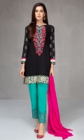 Shirt, shalwar and dupatta Lawn a line shirt Embroidered neckline and border Cotton trouser with embroidered Chiffon dupatta