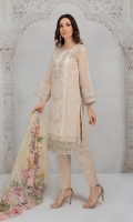 4 Piece Shirt fabric: Khaadi lines organza Trouser fabric: Cambric Dupatta fabric: Silk Undershirt: Lawn