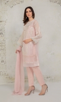 4 Piece Shirt fabric: Khaadi net Undershirt fabric: Lawn Trouser fabric: Cambric Dupatta: Chiffon
