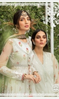 Net embroidered front bodice Net embroidered front Net embroidered sleeves Net dyed back Cambric dyed trouser Lawn printed inner (front&back) Net embroidered bodice patti Organza embroidered neckline Schiffli embroidered lace front Tissue silk printed dupatta