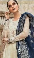 Organza pearl printed shirt (front’back& sleeves) Lawn dyed inner Cambric dyed trouser Organza embroidered neck patti Organza embroidered neck patch Organza embroidered gherapatti Organza embroidered sleeve patti 1 Organza embroidered sleeve patti 2 Organza pearl printed dupatta