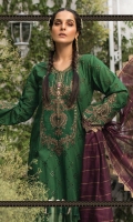 Lawn Schiffli embroiderd front Lawn Schiffli embroiderd sleeves Lawn printed back Cambric printed trouser Organza embroidered neckline Organza for ghera Organza embroidered sleeve patch Hand woven khadidupatta Swarovski buttons