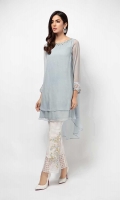 2 Piece Shirt and trouser Chiffon shirt with embroidered sleeves embellished neckline with Swarovski Embroidered raw silk pants