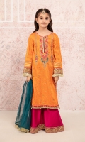 Chunri printed embroiderd shirt paired with embroidered sharara. crushed organza dupatta