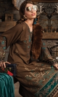 Woven linen jaquard front Woven linen jacquard back Linen sleeves Embroidered organza neckline Embroidered organza sleeve patch Embroidered velvet ghera patti I Embroidered velvet ghera patti II Embroidered velvet sleeve patti Jacquard sleeve patti Linen trouser Plushy shawl