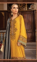 Printed Cottel Front, Back & Sleeves Printed Linen Trouser Woven Shawl Embroidered Neckline Embroidered Sleeve Lace 1 Embroidered Sleeve Lace 2 Embroidered Chak Motifs Embroidered Ghera + Chak Lace Embroidered Lace for Shawl Pallu