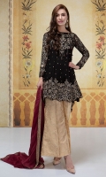 3 piece Shirt trouser and dupatta Chiffon fully embroidered frock Fully Embellished shirt front Jacquard sharara pants Chiffon embroidered dupatta