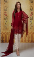 3 Piece Shirt, trouser and dupatta Chiffon embroidered shirt with loose cut sleeves Raw silk pants Chiffon dupatta