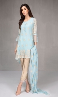 3 piece Shirt , dupatta and trouser Chiffon embroidered shirt Raw silk pants Chiffon embroidered dupatta 