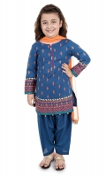3 piece Shirt, shalwar and dupatta Blue khadder full embroidered shirt with blue khadder shalwar Orange chiffon dupatta Embellished with kiran lace and buttons