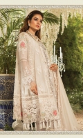 Pure organza embroidered panel  Pure organza embroidered spray fabric  Embroidered chiffon sleeves I  Embroidered chiffon sleeves II Embroidered organza ghera lace Embroidered panel patti  Schifflighera lace front with pearls  Schifflighera lace back and sleeves  Schiffli panel lace  Embroidered chiffon dupatta  Embroidered dupattapallu  Embroidered dupatta allover lace Jacquard trouser  Grip undershirt  3D flowerschffli sleeve lace