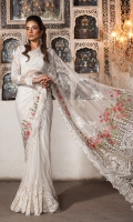 Hand Embellished neckline  Embroidered chiffon blouse front Chiffon blouse back  Embroidered chiffon sleeves with pearls Embellished and embroidered organza sleeve lace Embroidered net sari fall fabric Embroidered net sari pallu fabric Embroidered organza sari pallu lace Embroidered organza sari lace Grip petti coat Grip blouse lining