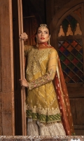 Embroidered net center panel & back Embroidered net side panels  Embroidered velvet neckline Embroidered organza ghera patti for front Embroidered organza gherapatti for back Embroidered velvet ghera patti Embroidered organza sleeve patch Embroidered net sleeves shaded panni printed Net dupatta Embroidered velvet dupatta pallu lace Embroidered velvet dupatta patti Cotton satin trouser 1 Embroidered cotton satin trouser 2 Embroidered trouser lace Embroidered cut work trouser lace Tissue undershirt Swarovski Buttons