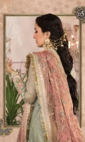 Embroidered organza center panel for front Embroidered organza side panel for front Embroidered organza sleeves Dyed organza back Embroidered organza neckline Embroidered organza ghera patch Embroidered organza sleeves patch Embroidered tissue sleeves lace Embroidered tissue ghera lace Dyed tissue undershirt Dyed jacquard gharara Embroidered tissue gharara lace Embroidered zari net dupatta Embroidered tissue dupatta lace