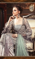 Embroidered and hand embellished zari net front Plain zari net back Embroidered zari net sleeves Plain organza for sleeves Embroidered organza ghera patch Embroidered net dupatta Embroidered organza pallu patti Embroidered tissue bodice Tissue undershirt Jacuard Trouser 