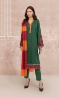 Screen Printed khadder shirt with embroidery on hem ,neck and sleeves Along with khadder trouser and khaadi net dupata