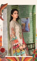 3Piece  Printed shirt 3.15m  Dyed cambric trouser 2m  Printed chiffon dupatta 2.5m  Embroidered neckline 1piece