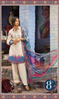 3Piece  Printed shirt 3.15m  Dyed cambric trouser 2m Printed chiffon dupatta 2.5m Embroidered neckline 1piece