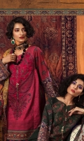Printed khaddar shirt Printed silk dupatta Dyed cambric trouser Embroidered neckline