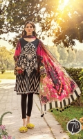 Printed lawn shirt Cambric trouser Printed silk dupatta Embroidered patches