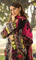 Printed lawn shirt Cambric trouser Printed silk dupatta Embroidered patches