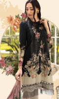 Printed lawn shirt Cambric trouser Chiffon printed dupatta Embroidered neckline Embroidered ghera patti