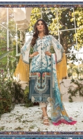 Printed lawn shirt Cambric trouser Chiffon printed dupatta Embroidered ghera patti