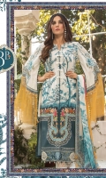 Printed lawn shirt Cambric trouser Chiffon printed dupatta Embroidered ghera patti