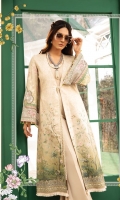 Printed lawn front Cambric trouser Silk printed dupatta Printed trouser patti Embroidered sleeve patch