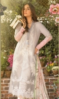 Printed lawn shirt Cambric trouser Chiffon printed dupatta Embroidered ghera patti