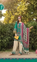 Printed lawn shirt Printed cambric trouser Printed chiffon dupatta Embroidered neckline