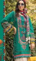 Printed lawn shirt Printed cambric trouser Printed chiffon dupatta Embroidered neckline