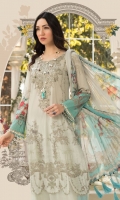 Printed lawn shirt Cambric trouser Printed chiffon dupatta Embroidered neckline