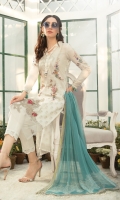 Printed lawn shirt Cambric trouser Printed chiffon dupatta Embroidered schiffli ghera patch