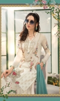 Printed lawn shirt Cambric trouser Printed chiffon dupatta Embroidered schiffli ghera patch