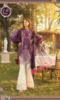 Printed lawn shirt Cambric trouser Printed chiffon dupatta Embroidered schiffli ghera patch