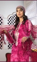 Printed shirt Printed trouser Printed chiffon dupatta Embroidered neckline Embroidered ghera Embroidered trouser patches