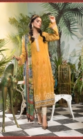 Printed shirt Dyed trouser Printed silk dupatta Embroidered patti I Embroidered patti II Embroidered patches