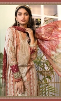 Printed shirt Dyed trouser Printed chiffon dupatta Embroidered neckline patti Embroidered neck motif Embroidered patti