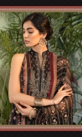Printed shirt Dyed trouser Printed chiffon dupatta Embroidered neckline patti Embroidered neck motif Embroidered patti