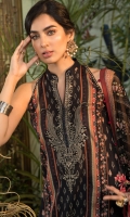 Printed shirt Dyed trouser Printed chiffon dupatta Embroidered neckline patti Embroidered neck motif Embroidered patti